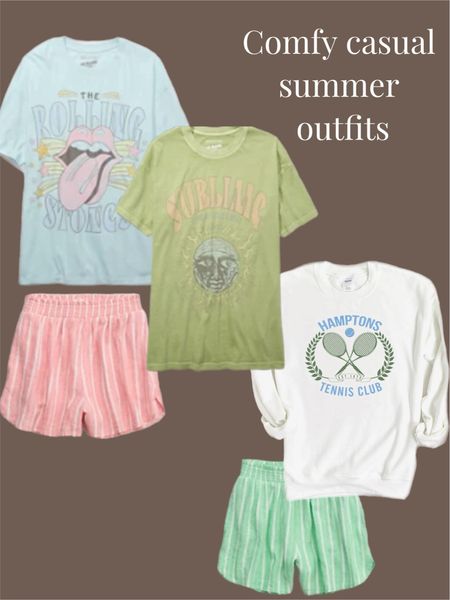 Casual comfy summer beach outfits. Graphic tee and boxer short trend. American eagle sale! 

#LTKtravel #LTKstyletip #LTKmidsize