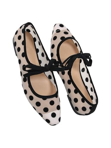 Amazon.com | BEAUDRM Women's Polka Dots Mesh Ballet Flats Bowknot Pointed Toe Ballerina Flats Clo... | Amazon (US)
