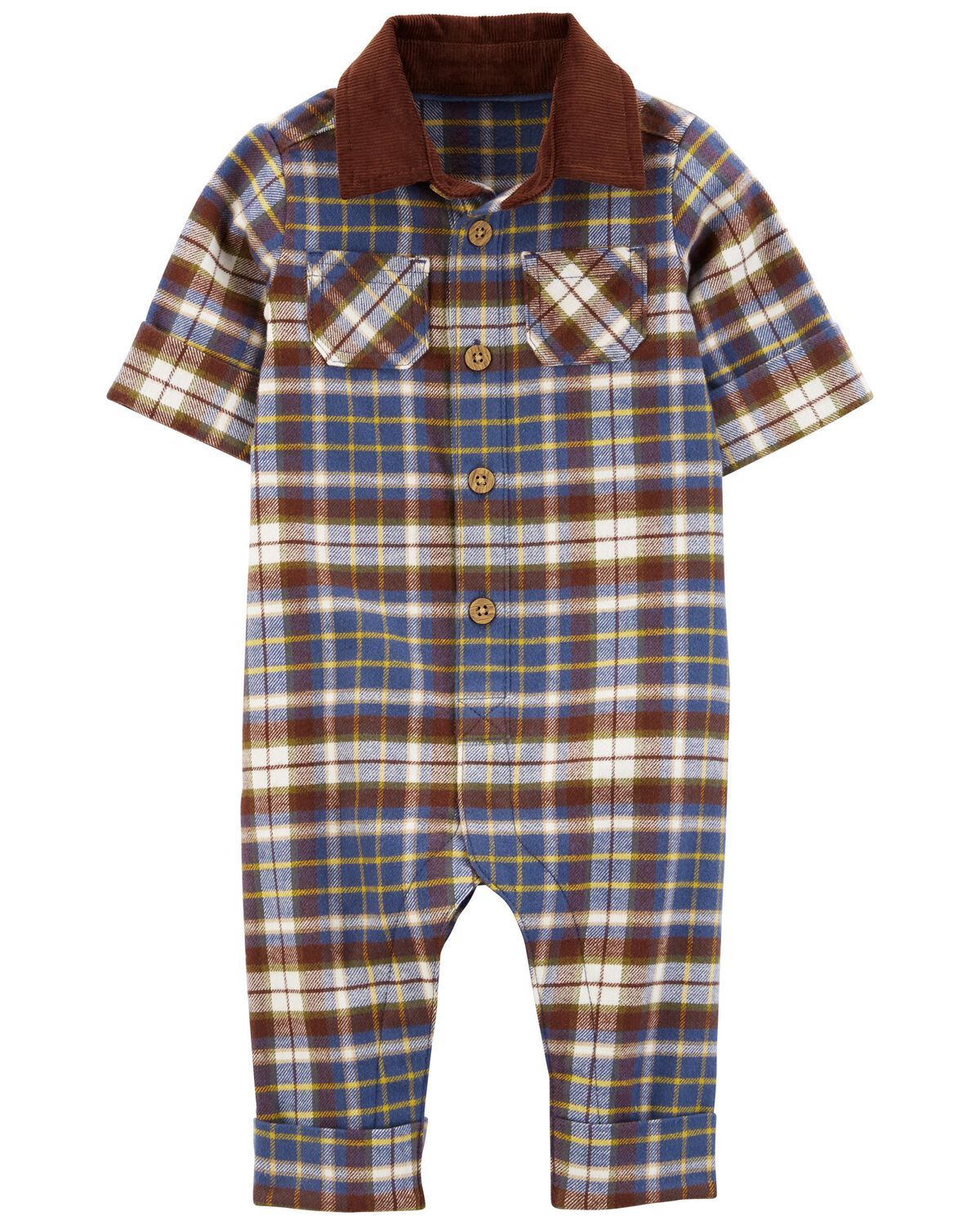 Brown/Blue Baby Plaid Cotton Jumpsuit | carters.com | Carter's