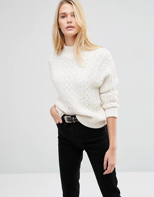 ASOS Sweater With Cable Stitch And High Neck | ASOS US