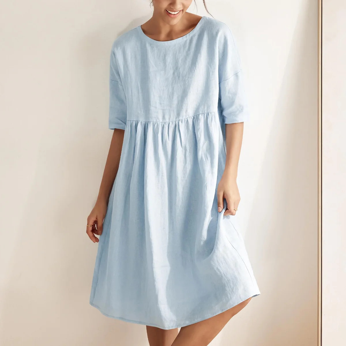 100% Linen A-Line Midi Dress VALENCIA | LINTICO