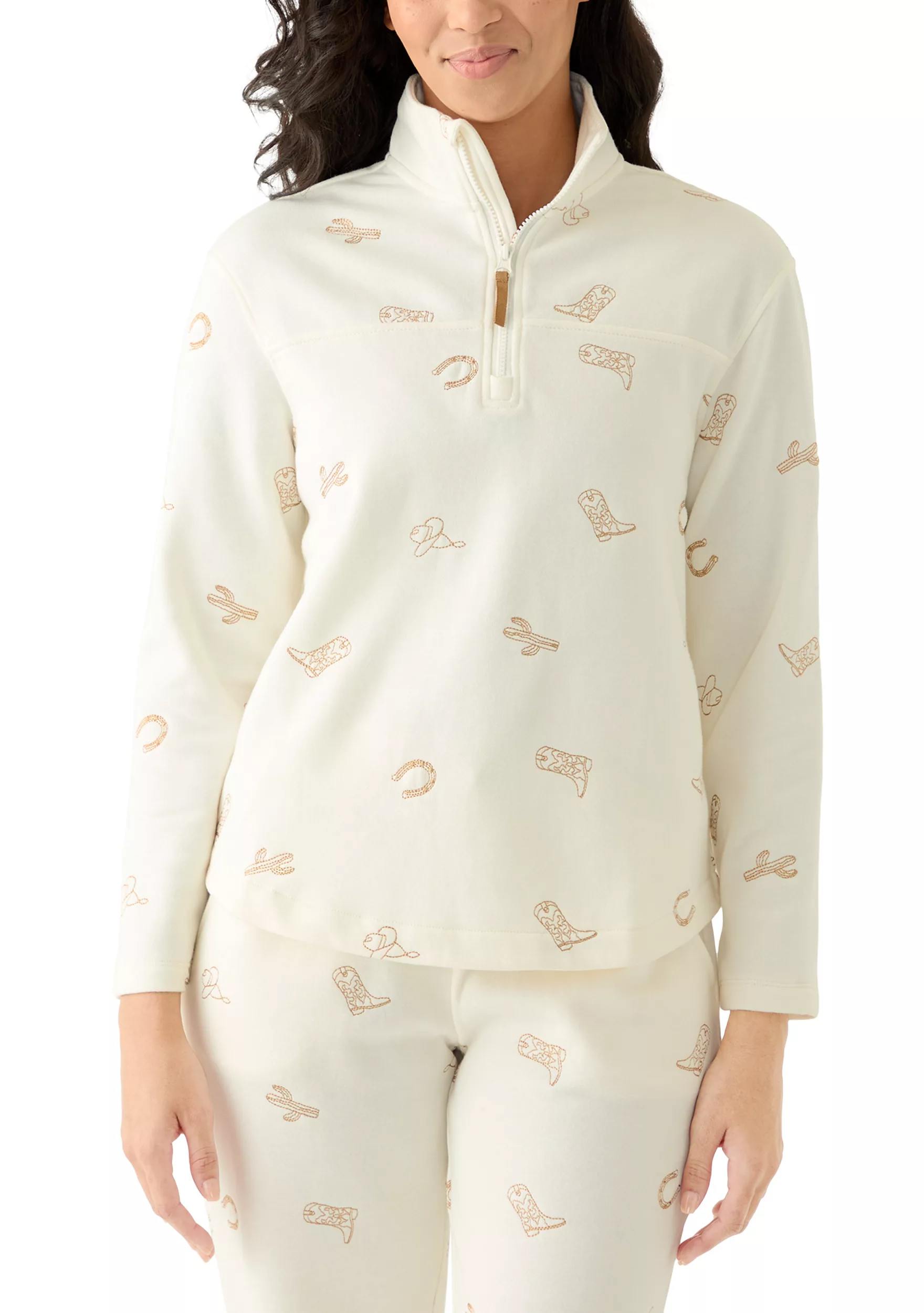 Women's Long Sleeve Quarter Zip Brushed Terry Top | Belk