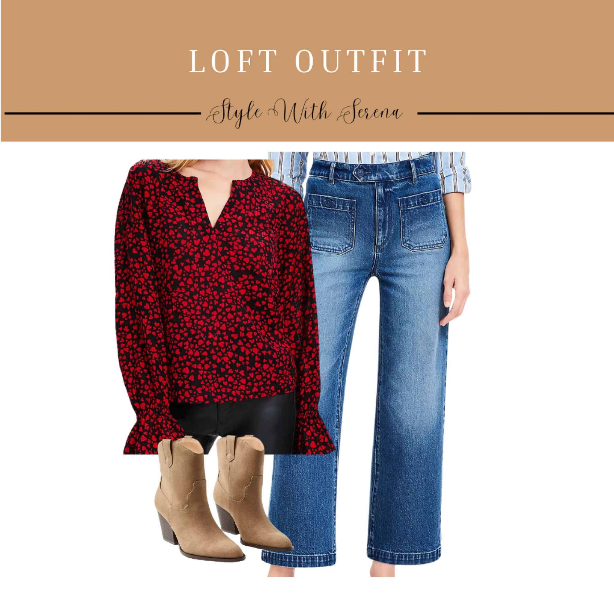 Loft outfit, blouse, jeans, denim, booties, work outfit, printed blouse, red blouse 

#LTKOver40 #LTKStyleTip #LTKSaleAlert