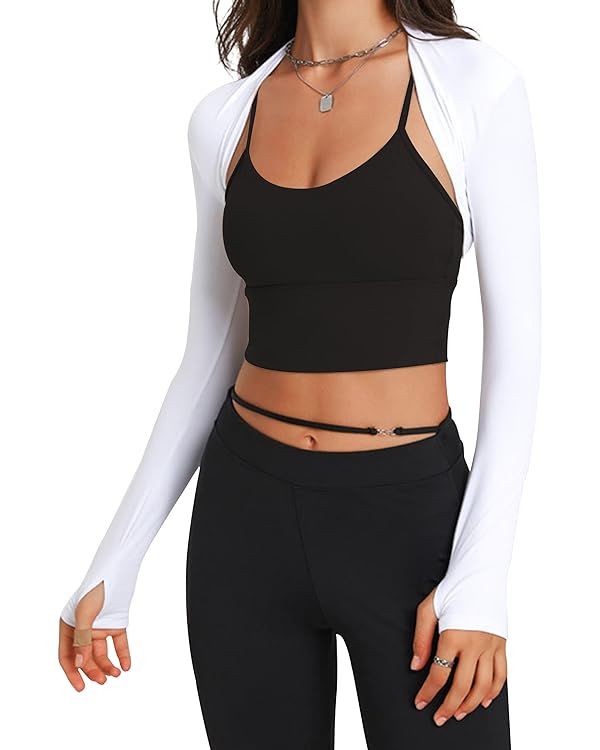 MISSACTIVER Women Workout Long Sleeve Open Front Bolero Athletic Shrug Cardigan Crop Top Arm Slee... | Amazon (US)