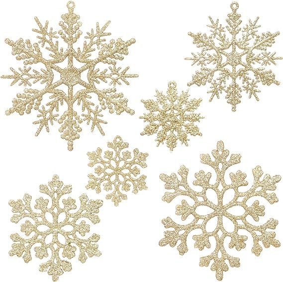 Sea Team Plastic Christmas Glitter Snowflake Ornaments Christmas Tree Decorations, 2, 3, 4 Inches... | Amazon (US)