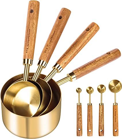 Amazon.com: GuDoQi Measuring Cups and Spoons Set of 8, Wood Handle with Metric and US Measurement... | Amazon (US)