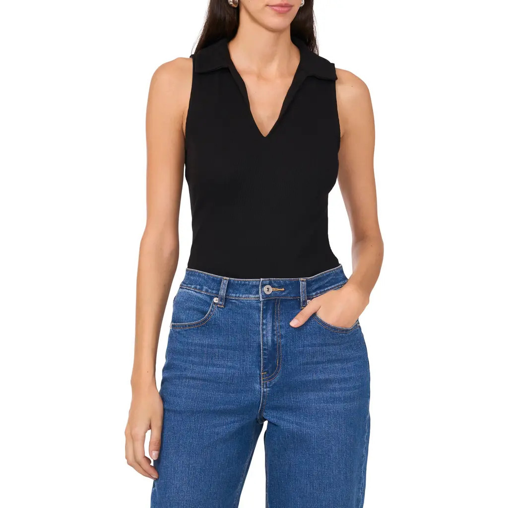 1.STATE Johnny Collar Ribbed Tank in Rich Black at Nordstrom Rack, Size X-Small | Nordstrom Rack