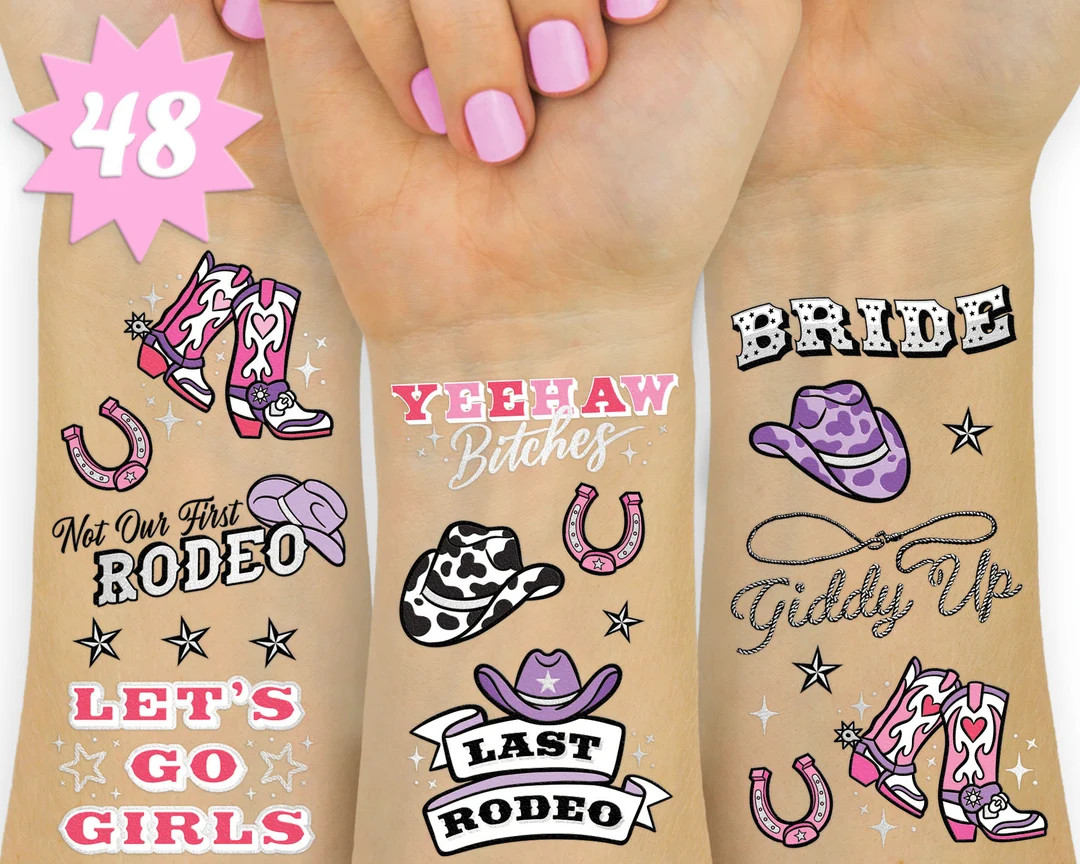Last Rodeo Temporary Tattoos - 48 Glitter Styles | Giddy Up Bach Party Decoration Bridesmaid Favo... | Etsy (US)