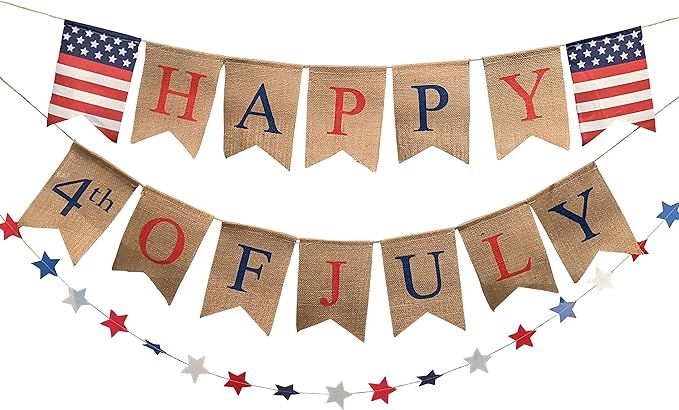 4th of July Banner - Fourth of July Bunting American Banner - July 4th Garland 4th of July Decor ... | Amazon (US)
