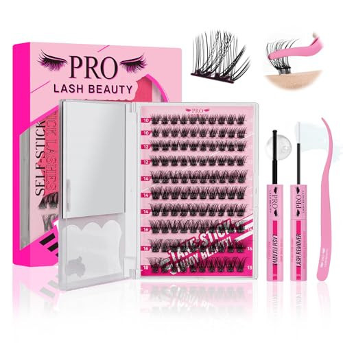 PRO Self Adhesive Eyelashes Kit Press On Lashes 120pcs Lash Clusters Lash Fixative Lash Remover Lash Applicator Eyelash Extension Kit Easy To Apply At Home Lash Extension Kit (Begonia,D-10-18mix Kit) | Amazon (US)