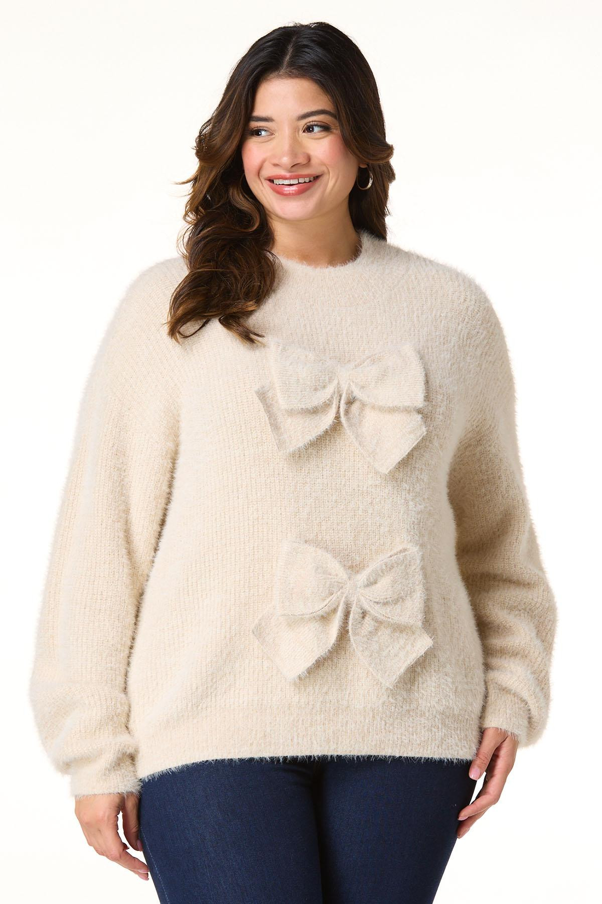 Plus Size Bow Front Eyelash Sweater | Cato Fashions