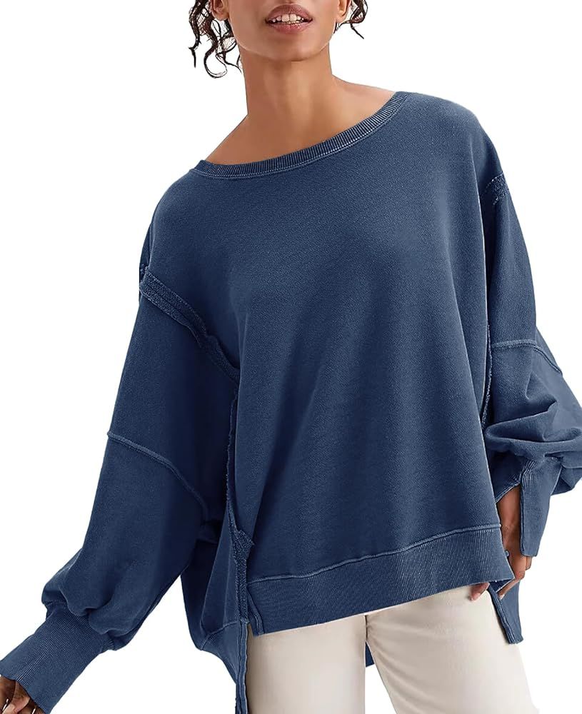 Womens Oversized Sweatshirts Crew Neck Long Sleeve Hoodies Casual Slit Sloucthy 2023 Trendy Pullo... | Amazon (US)