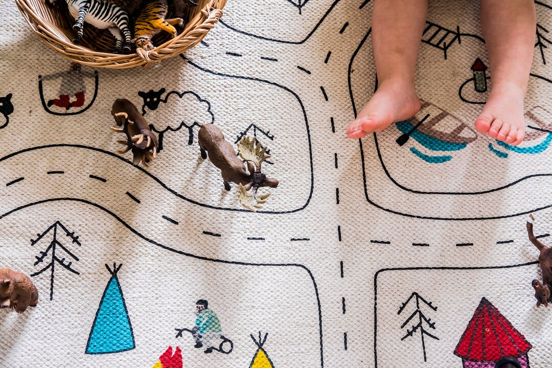 Organic Cotton Playroom Rug: City Road Print, Non-Toxic Nursery Carpet | Etsy (US)