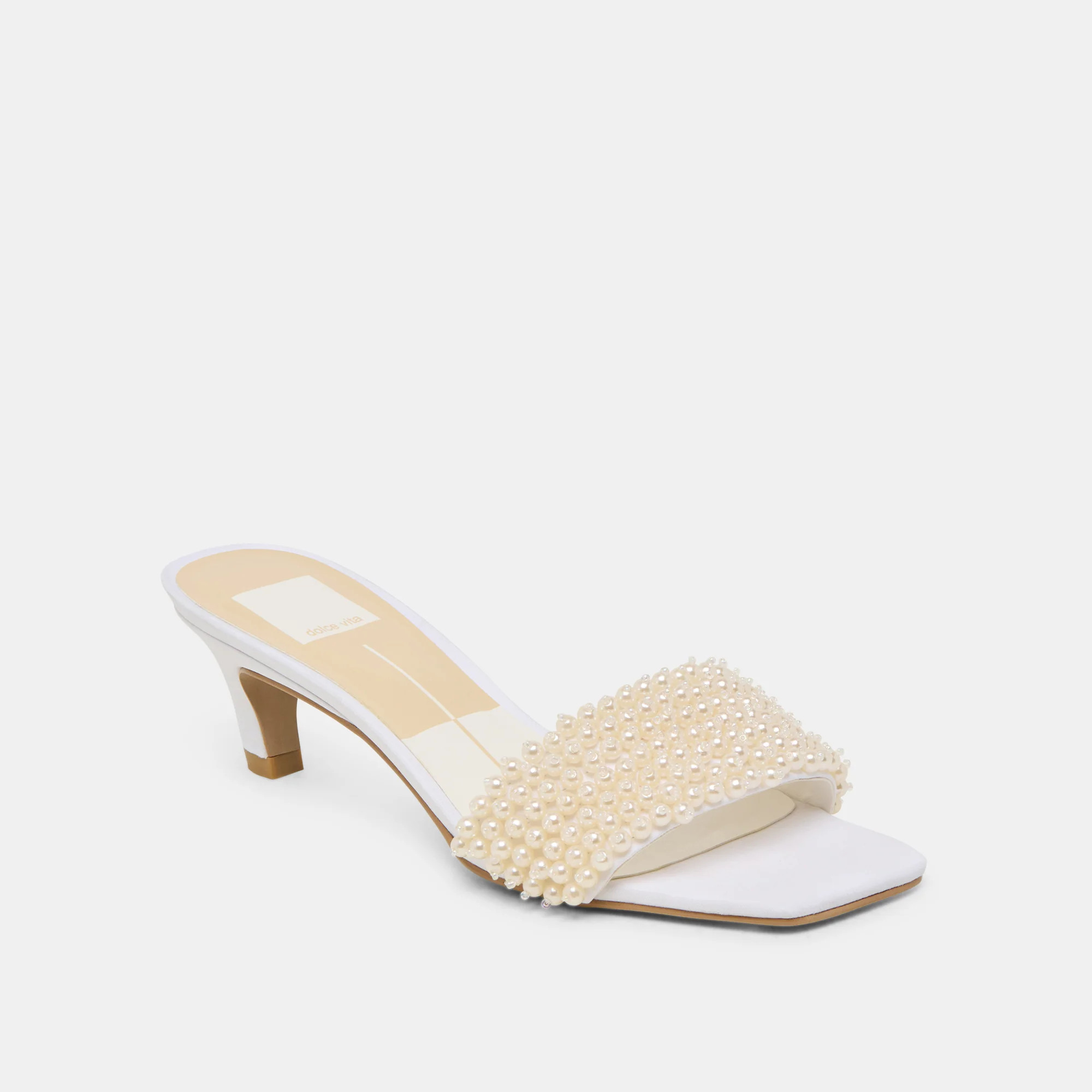 Rexa Pearl Heels Off White Satin | DolceVita.com