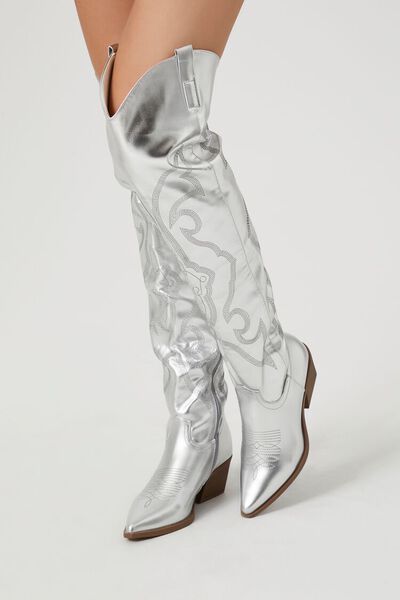 Metallic Knee-High Cowboy Boots | Forever 21 | Forever 21 (US)