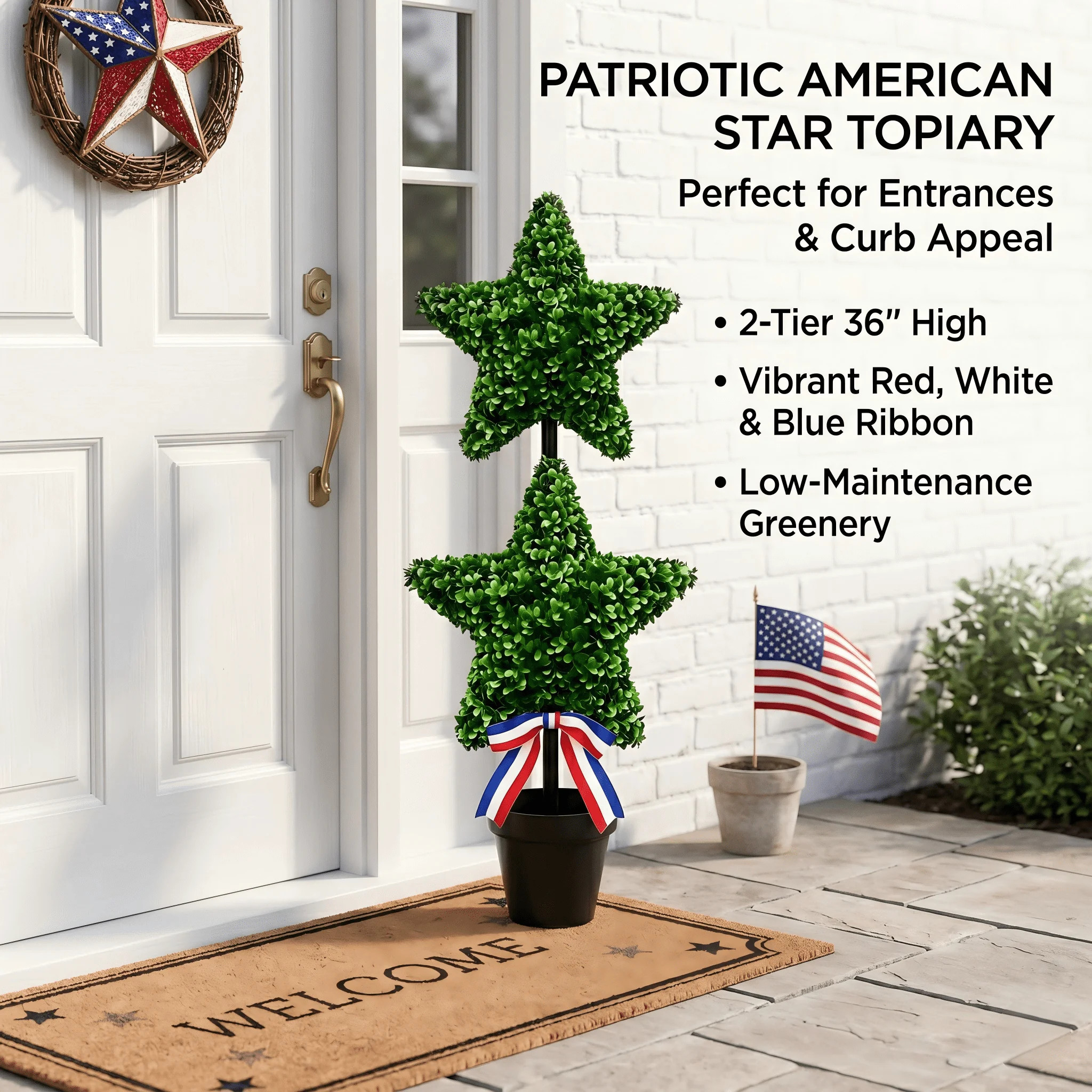 Premium Large Artificial Five-Pointed Star Shaped Patriotic Topiary Tree, 4th of July Decoration,... | Walmart (US)