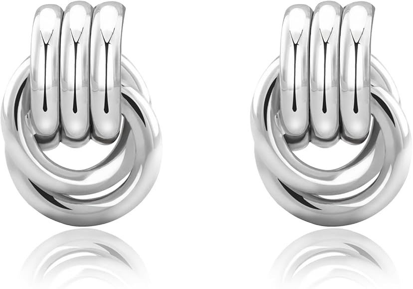 NIXMAX Chunky Gold Silver Earrings Knot Geometric Earrings for Women Dainty 14K Gold and Silver P... | Amazon (CA)
