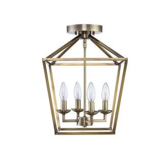 Home Decorators Collection Weyburn 16.5 in. 4-Light Brushed Brass Farmhouse Semi-Flush Mount Ceil... | The Home Depot