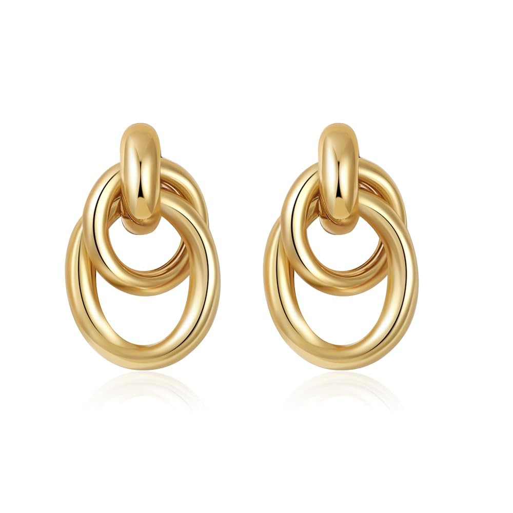 Trendy Gold Plated Knot Earrings for Women Chunky Statement Drop Dangle Earrings Lightweight Hypo... | Amazon (US)