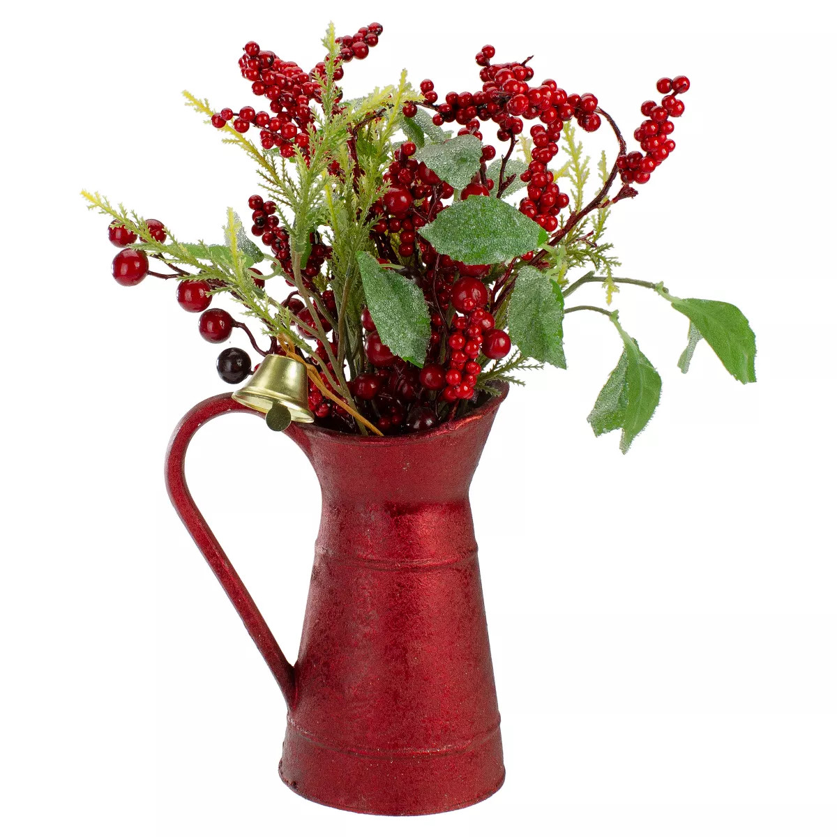 Northlight 13" Red Berries and Foliage in Vintage Milk Pitcher Christmas Decoration | Target