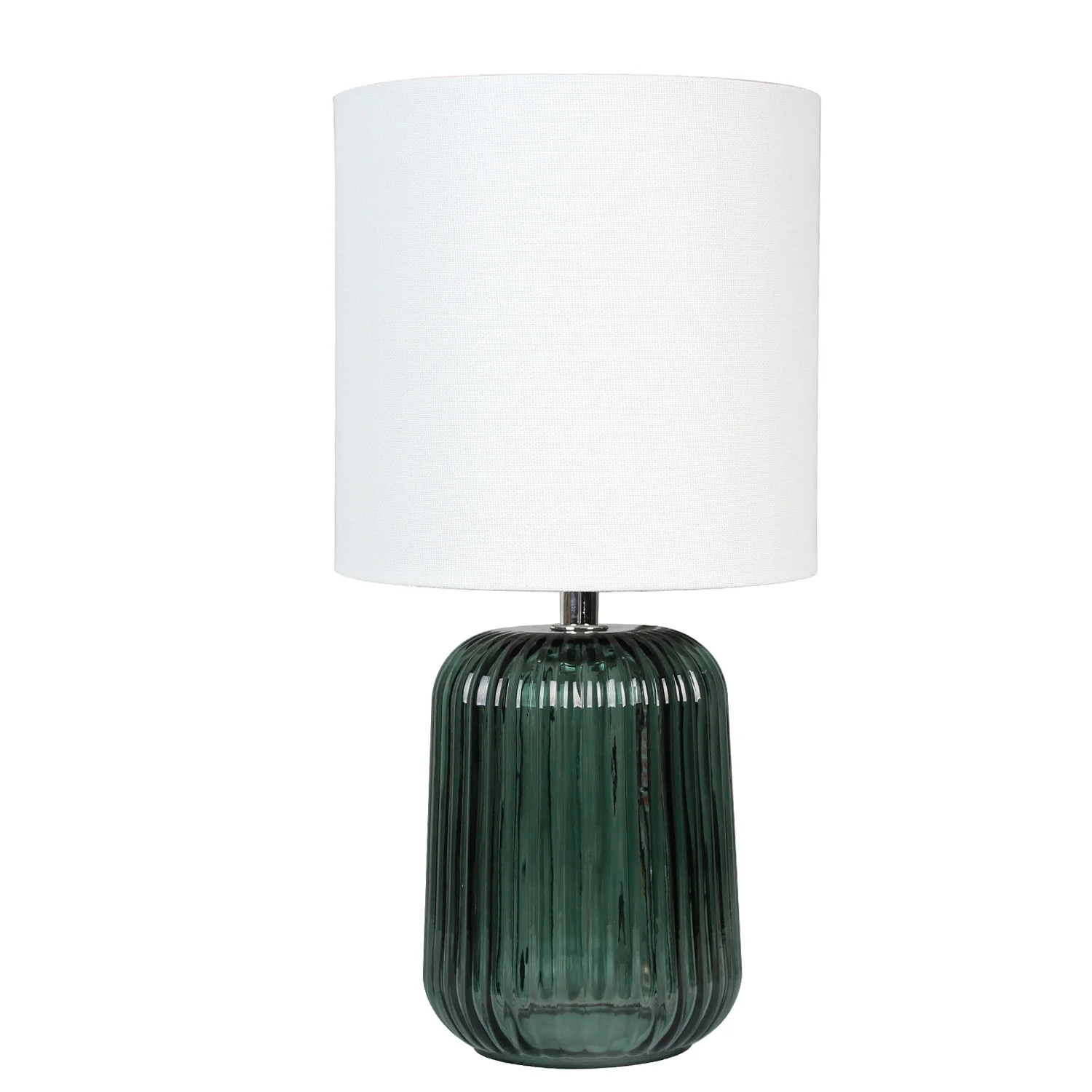 Mainstays 12.75"H Mini Green Glass Stripe Table Lamp with White Lamp Shade - Walmart.com | Walmart (US)