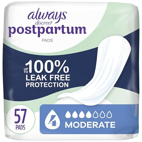 Always Discreet Postpartum Incontinence Pads, Moderate Absorbency, 57 Count | Amazon (US)