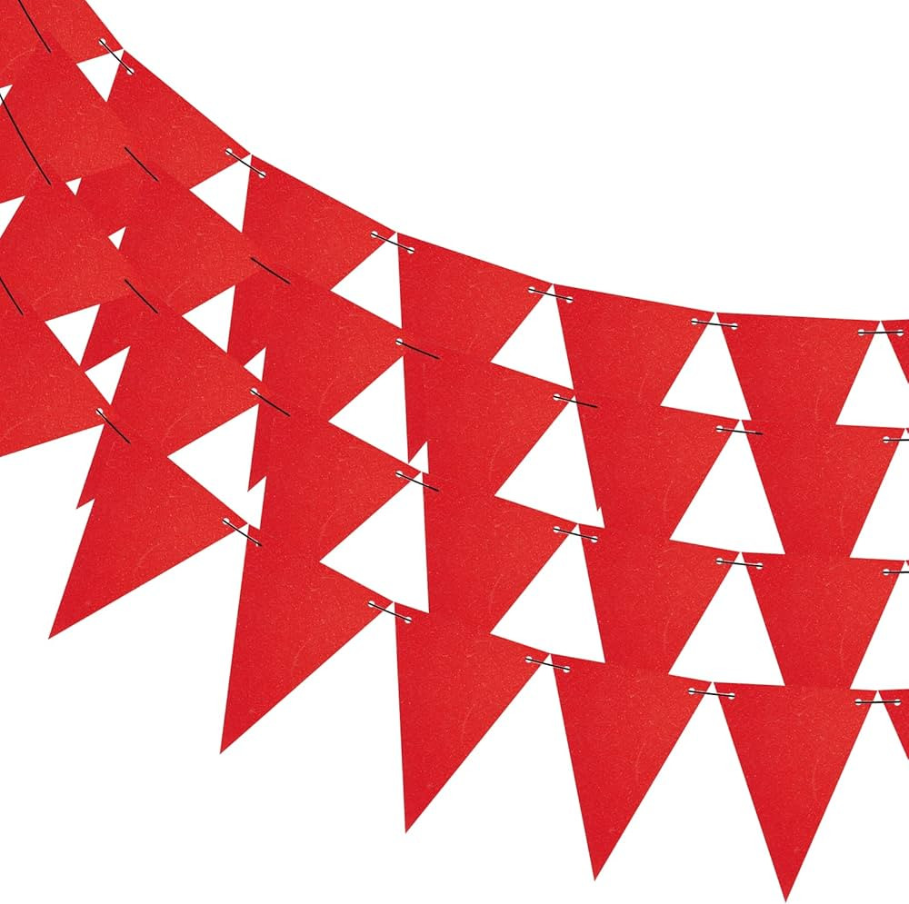 44ft Red Party Decorations, Hanging Glitter Paper Triangle Flag DIY Banner for Christmas Party De... | Amazon (US)