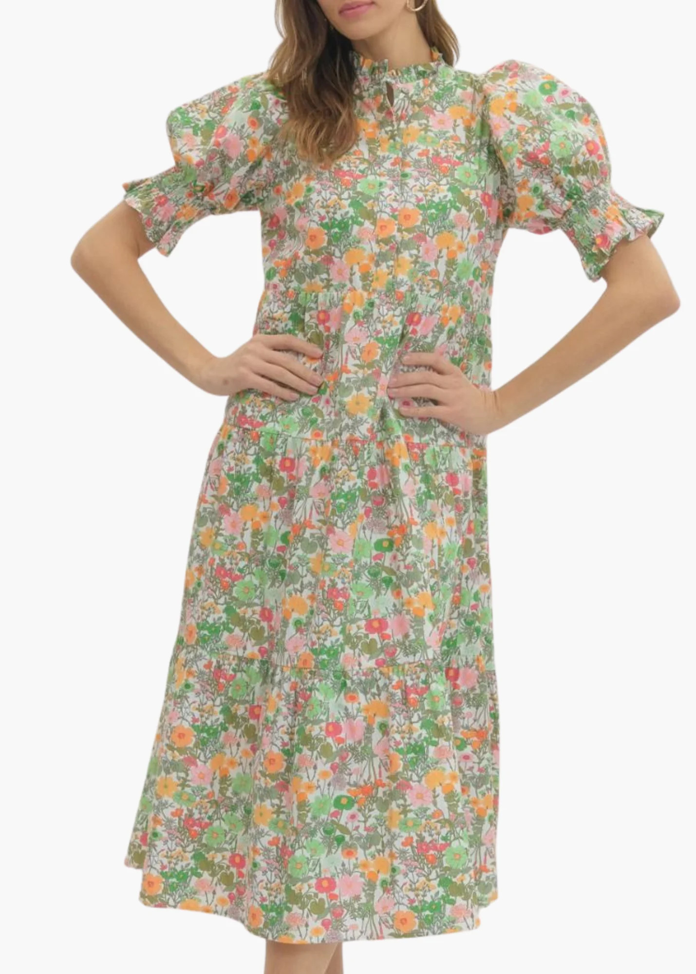 Collins Midi Dress in Green | Poppy and Pink