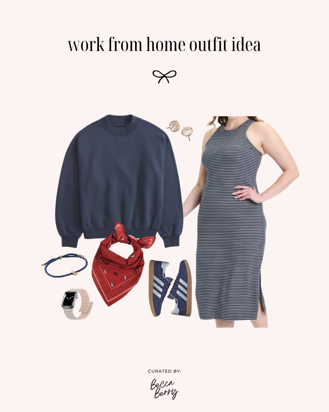 Easy WFH outfit idea:
A&F Sunday mockneck crew
Target All in Motion midi dress
Amazon bandanna 
Adidas women’s sneakers
Kate Spade sparkle stud earrings 
Cord bracelet
Magnetic Apple Watch band

#LTKootd #LTKMidsize #LTKWorkwear