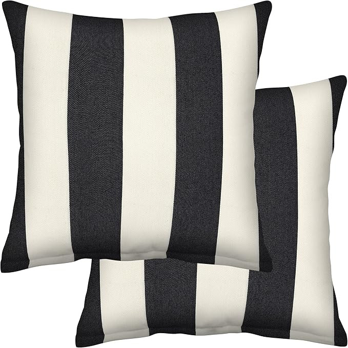 Honeycomb Indoor/Outdoor Cabana Stripe Black & Ivory Square Toss Pillow: Recycled Fiberfill, Weat... | Amazon (US)