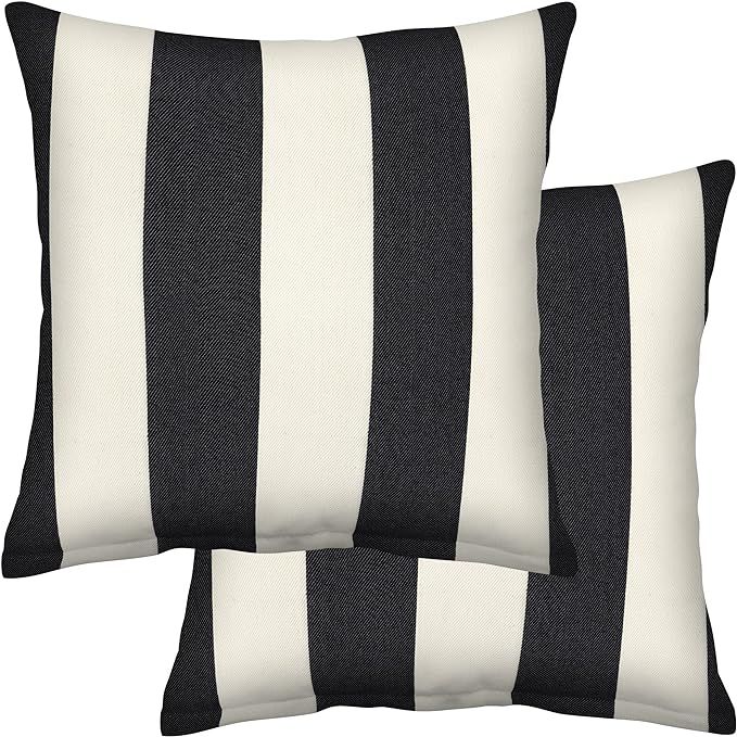 Honeycomb Indoor/Outdoor Cabana Stripe Black & Ivory Square Toss Pillow: Recycled Fiberfill, Weat... | Amazon (US)