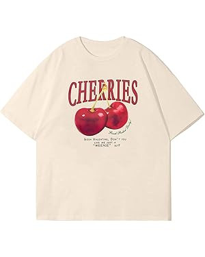 Oversized Graphic Tees Vintage Cherry Fruit Shirt for Men Aesthetic Printed Unisex T Shirts Short... | Amazon (US)