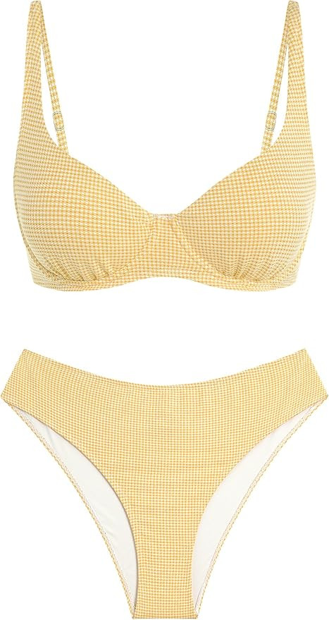 ZAFUL Womens Gingham Bikini Sets High Waisted Underwire Swimsuits Full Coverage Two Piece Swimwea... | Amazon (US)