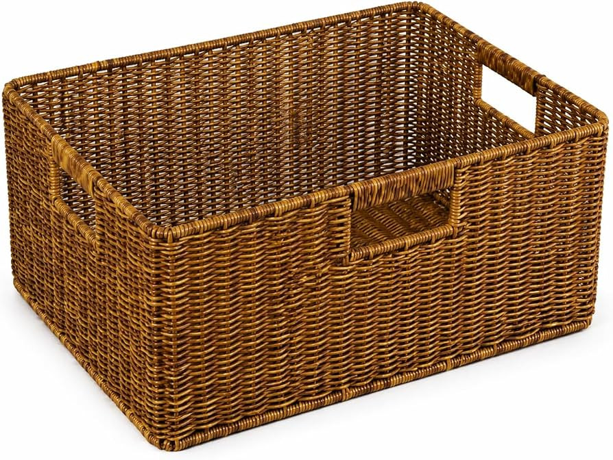 Large Wicker Basket, Waterproof Wicker Storage Basket for Organizing, Brown | Amazon (US)