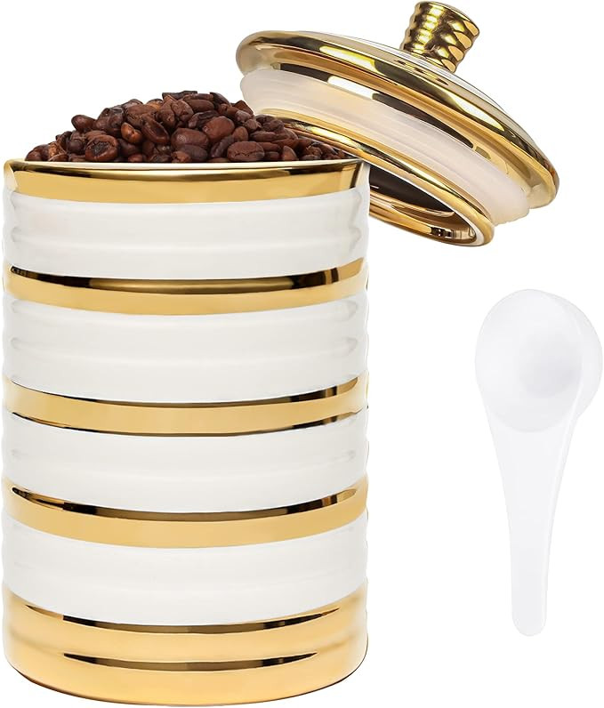 FASTELLONG Kitchen Canister with Golden Lid, 1100ml Ceramic Food Storage Container, Airtight Seal... | Amazon (US)