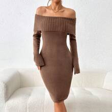 OffTheShoulder LongSleeve Slim Fit Sweater Dress | SHEIN
