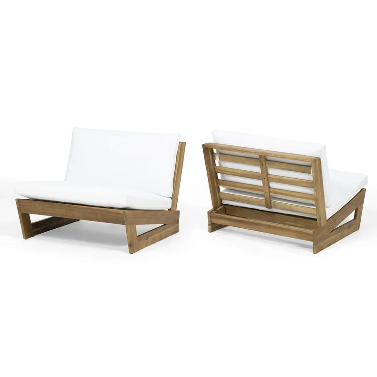 Roy Outdoor Acacia Wood Club Chairs with Cushions, Set of 2, Teak and White | Walmart (US)