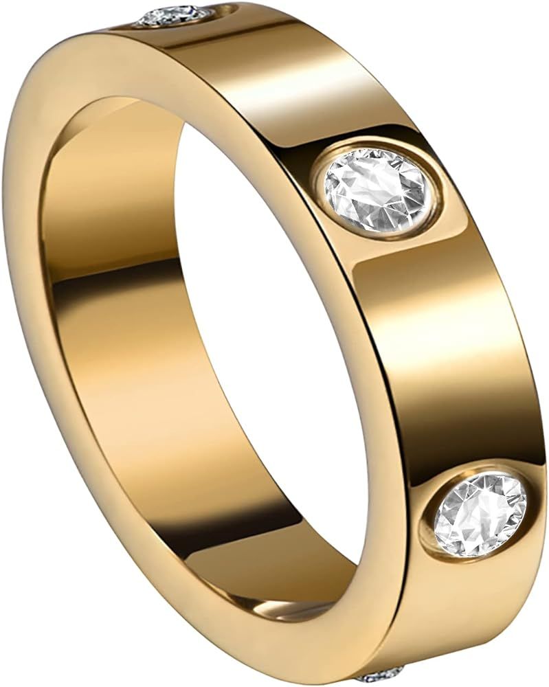 Friendship Rings 18K Gold Plated Silver with CZ 6mm Stainless Steel Promise Rings Wedding Band Fa... | Amazon (US)