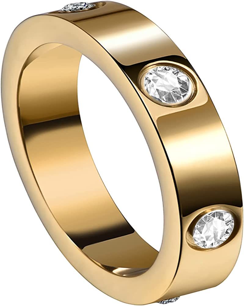 Friendship Rings 18K Gold Plated Silver with CZ 6mm Stainless Steel Promise Rings Wedding Band Fa... | Amazon (US)