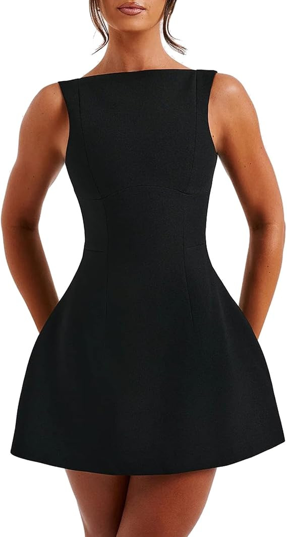 LuFeng Women's Summer Sexy Sleeveless Zipper Mock Neck Slim Fit A-line Mini Dress Bodycon Party C... | Amazon (US)