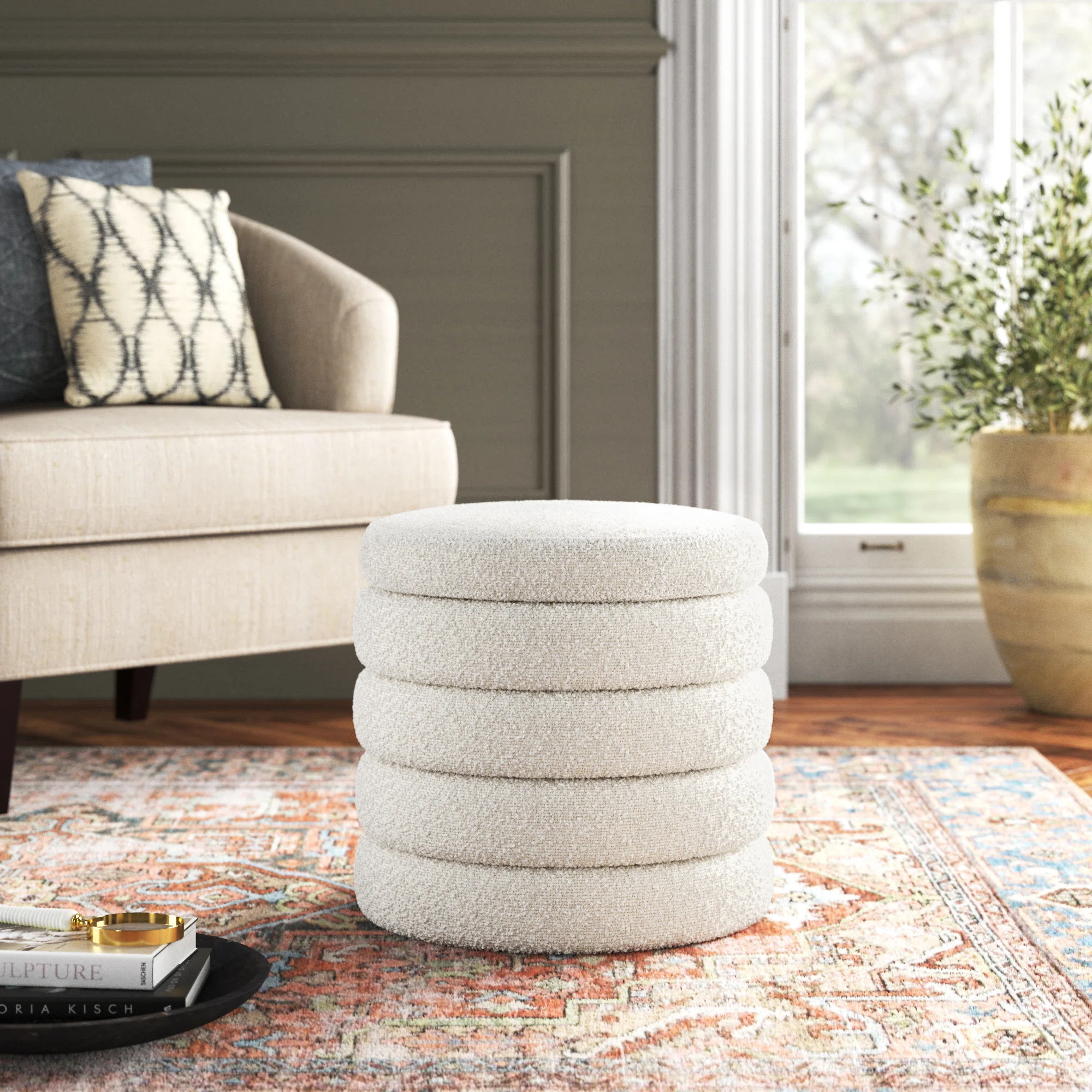 Helene 22" Wide Round Storage Ottoman | Wayfair North America