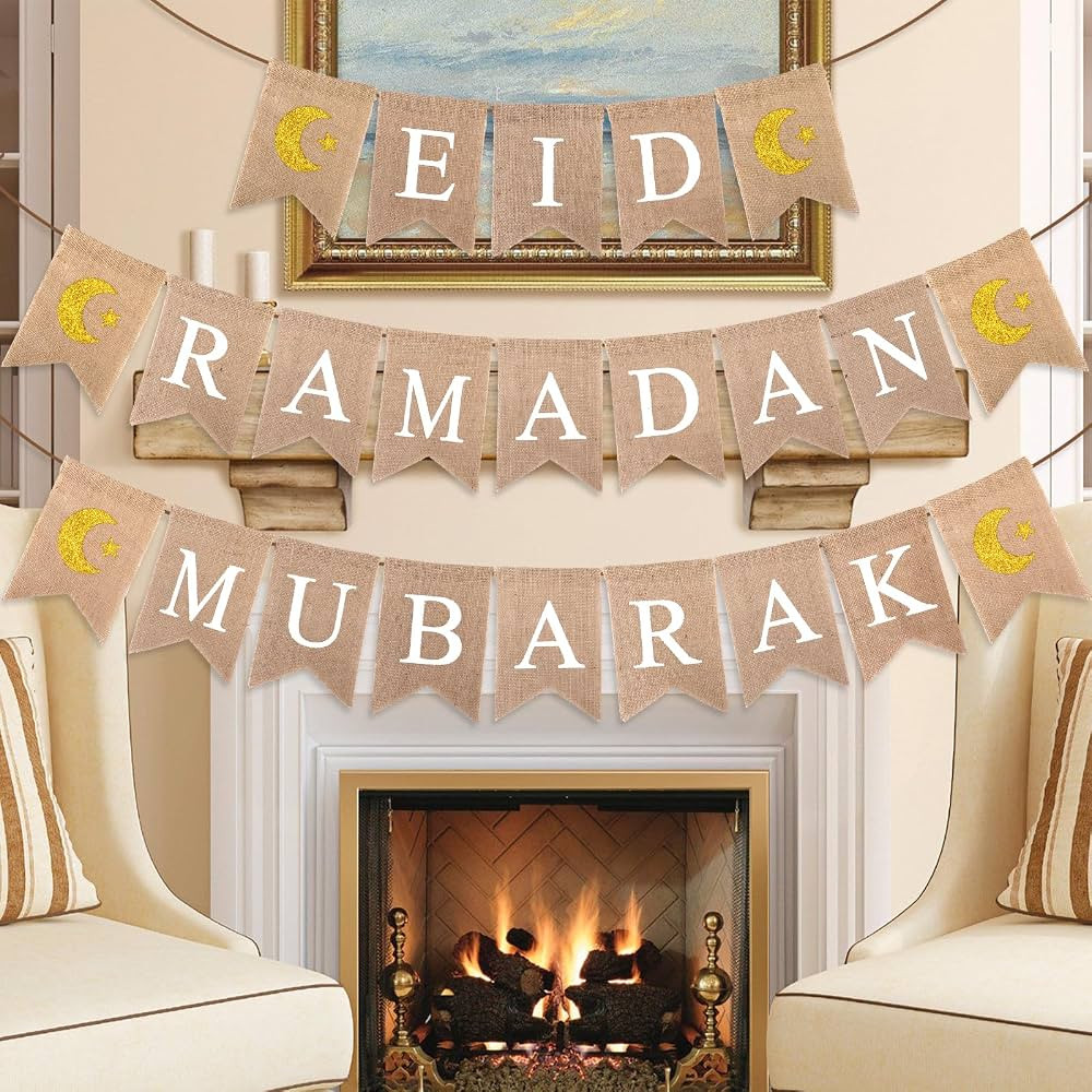 Ramadan Decorations, 3PCS Eid Mubarak Decorations, Ramadan Mubarak Banner with Moon and Star Isla... | Amazon (UK)