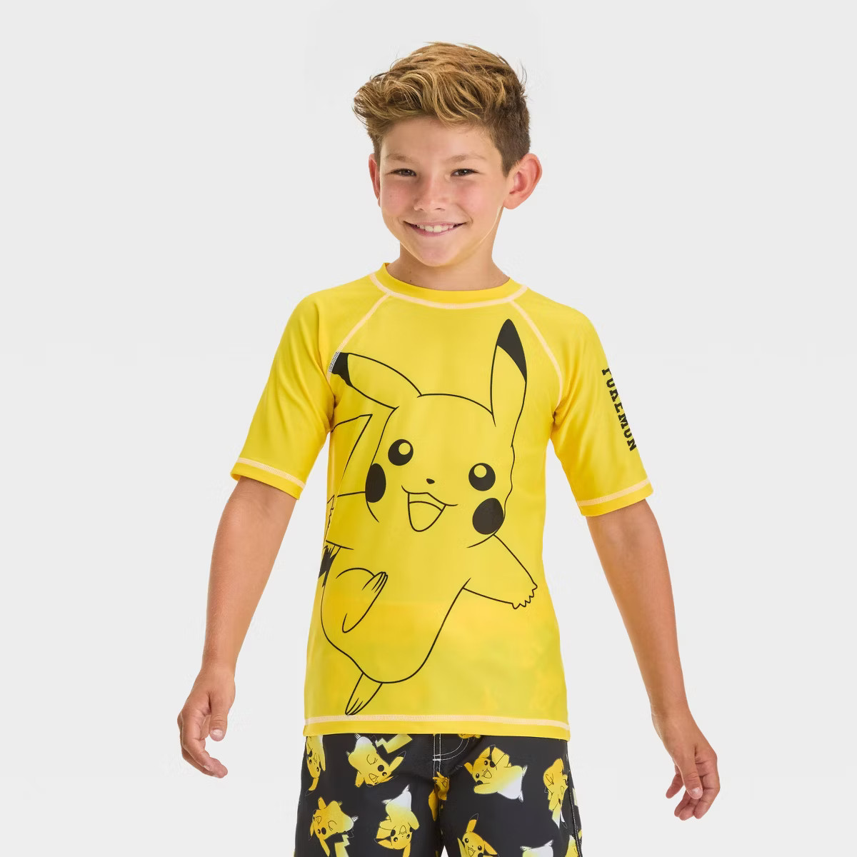Boys' Pokemon Rash Guard Top - Yellow L: UPF 50+ Short Sleeve Swimwear, Polyester-Spandex Blend, ... | Target