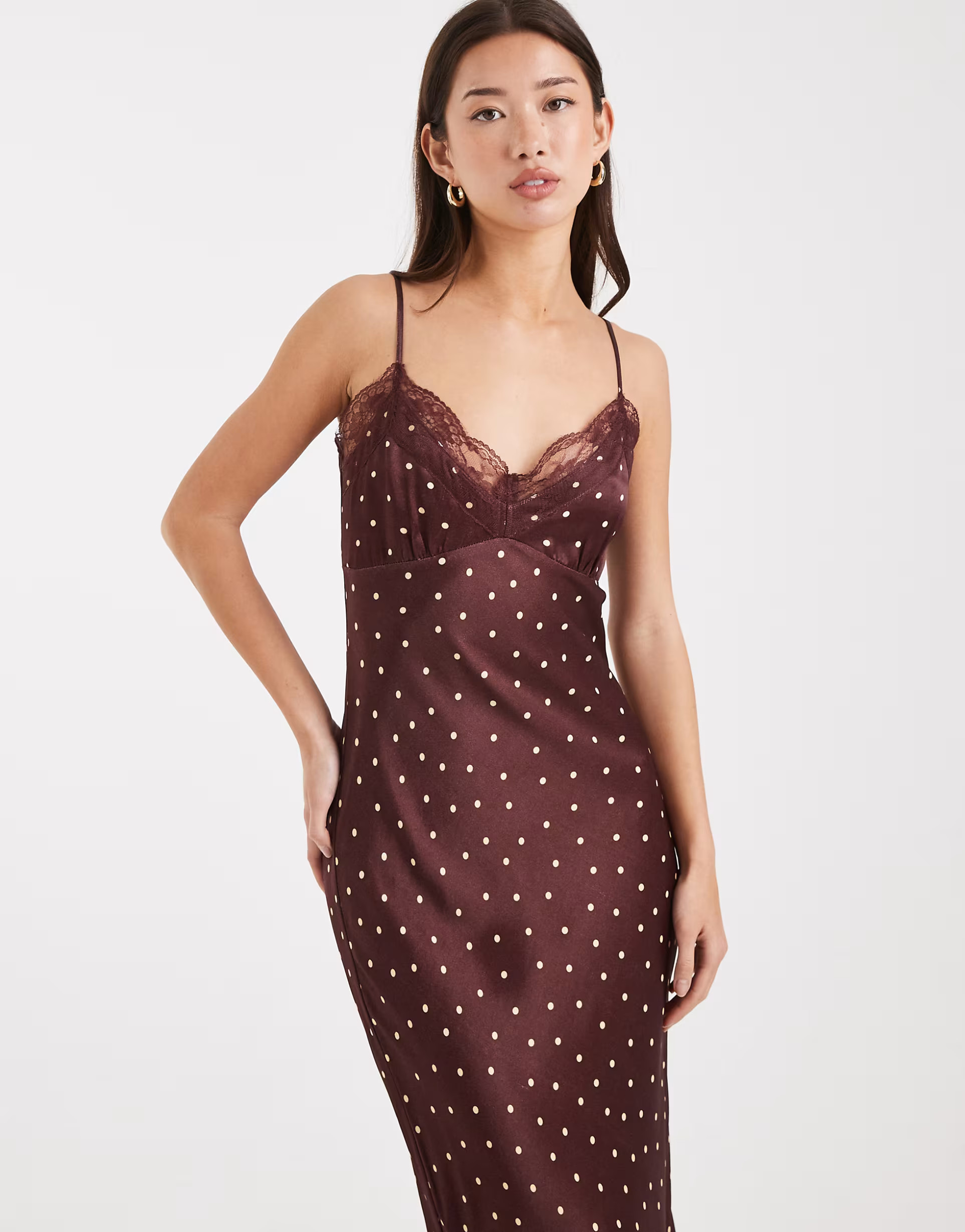 Miss Selfridge satin and lace midi dress in polka dot | ASOS | ASOS (Global)