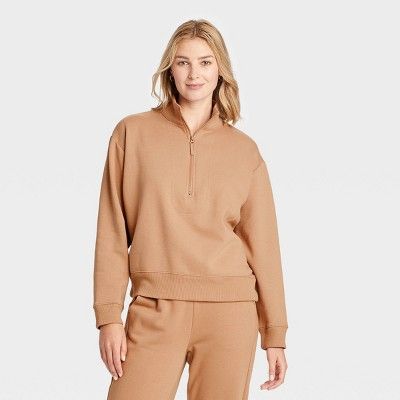 Women&#39;s Fleece Quarter Zip Sweatshirt - A New Day&#8482; Tan S | Target