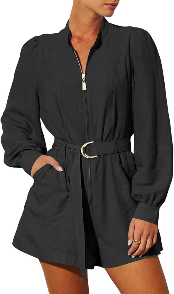 Cicy Bell Women's Long Sleeve Utility Rompers Zip Up Adjustable Belted Short Jumpsuits with Pocke... | Amazon (US)
