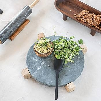 Marble Serving Board with Mango Wood Stand, Black & Natural, Set of 2 | Amazon (US)
