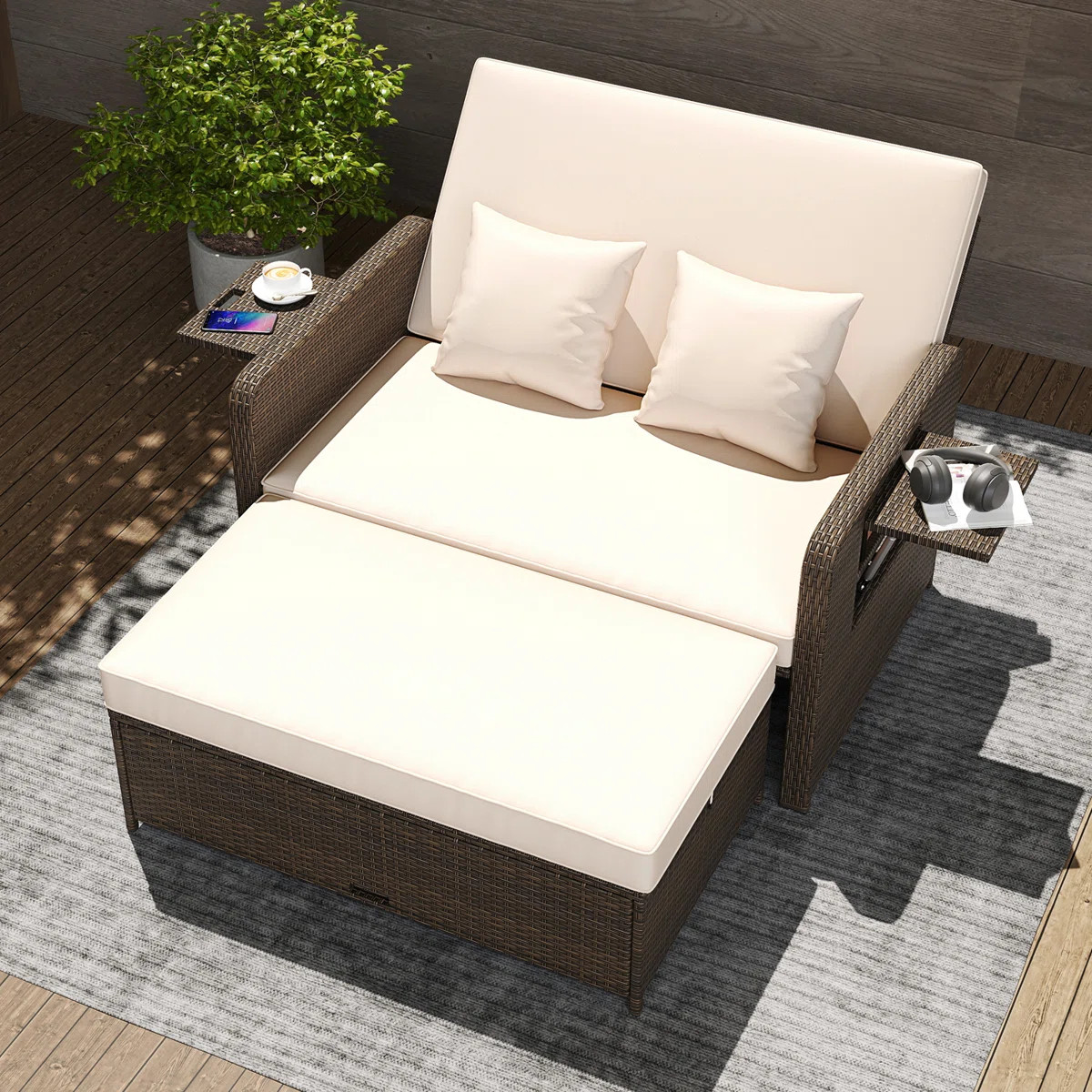 2-Piece PE Wicker Patio Daybed Set with Cushions | Wayfair North America