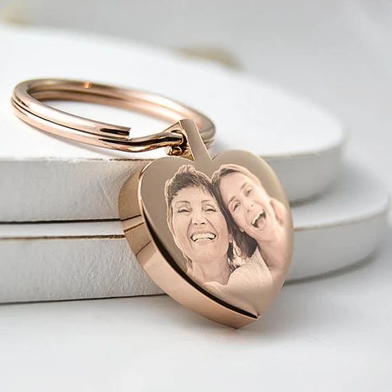 Rose Gold Heart Keychain Photo and Text Engraved Solid | Etsy | Etsy (US)