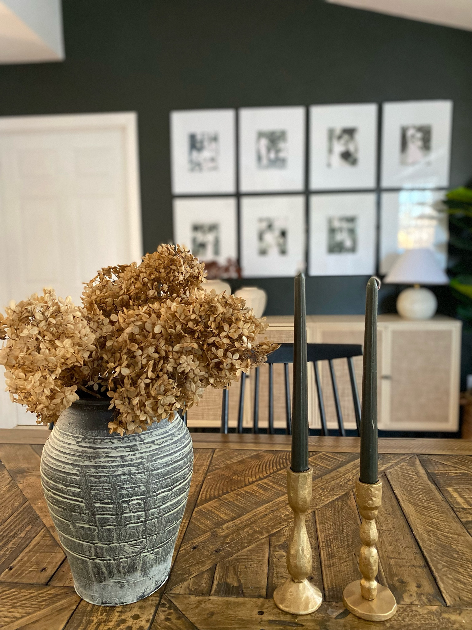 Although these dried hydrangeas are from my backyard, this vase compliments them so well 